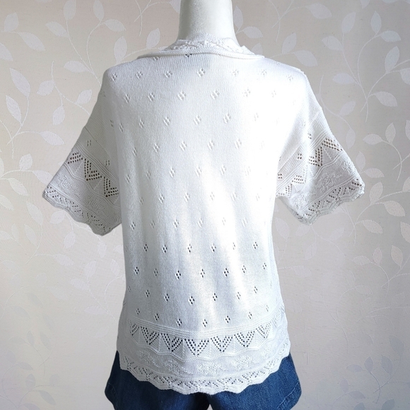 Vintage 60s College Point Pointelle Sweater Top Scallop Knit Short Sleeve Cream - Picture 9 of 13